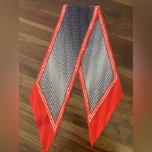 Vintage Pleated Red and Navy Geometric Scarf